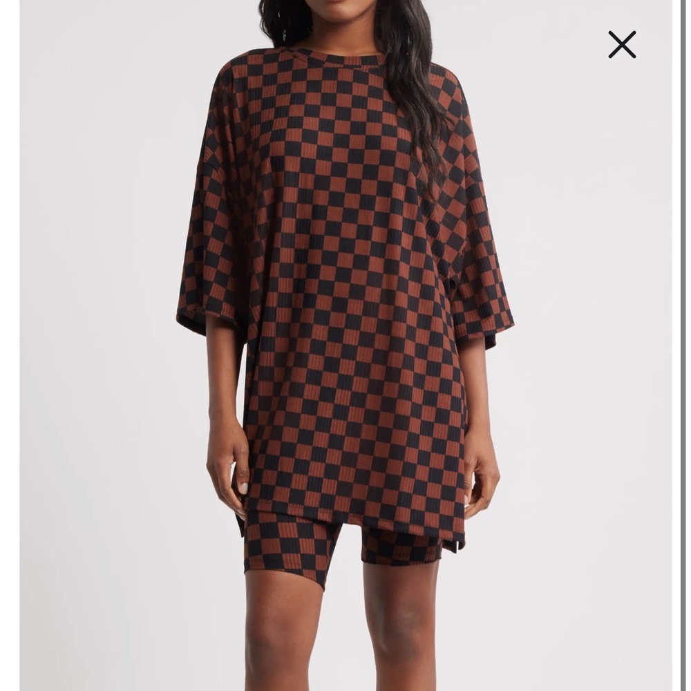 Dressed in LaLa Malone Ribbed Biker Set -checkered set.